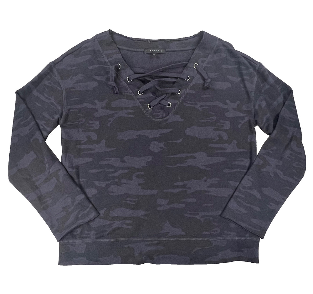 Sanctuary Black & Blue Camo Lace-Up Sweatshirt (Women's S) - MSRP $98